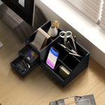 Boite de Rangement de Bureau - Organiseur de Bureau - 7 Compartiments, 2 tiroirs - Bambou Verni Noir