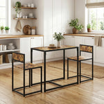 Table and chairs set, 3-piece dining table with 2 nestable chairs, for kitchen living room home, brown
