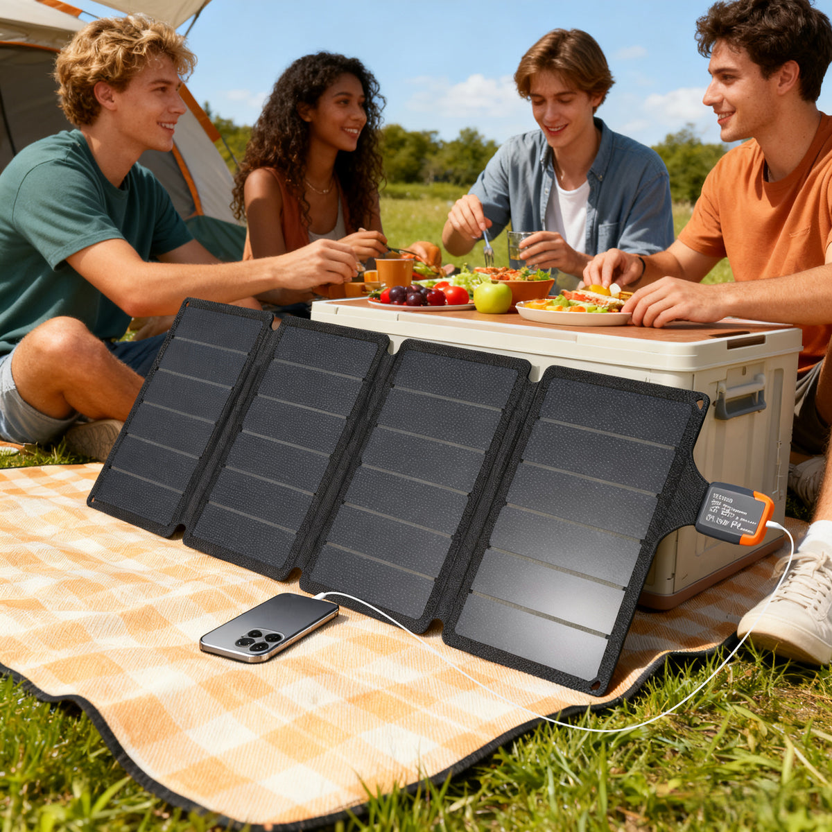 Chargeur solaire pliable 36W panneau solaire portable ports type-C et USB-a imperméable IP67 89,8 x 27,9 x 1 cm gris
