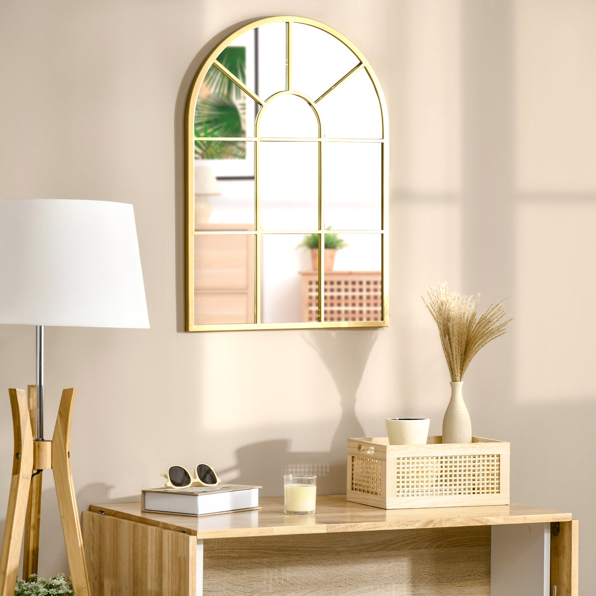 Miroir mural en métal cadre doré en forme de voûtée – 70 x 50 cm – décoration pour entrée ,chambre à coucher, salon