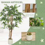 Plante artificielle intérieure 150 cm banian arbre artificiel, pot en plastique et tronc en bois massif, vert
