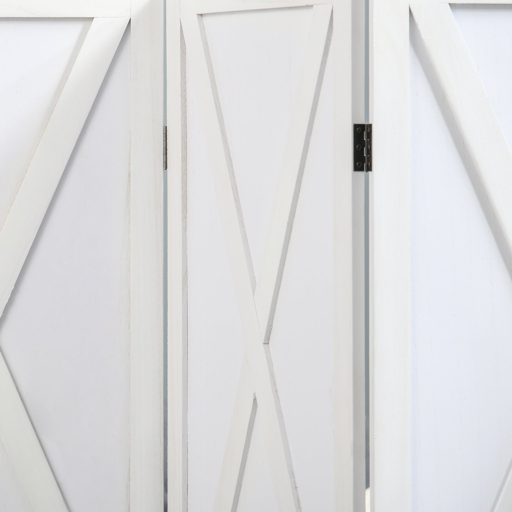 Paravent intérieur 4 Panneaux Style campagnard Chic - séparateur de pièce avec croisillons - Bois de Paulownia Blanc
