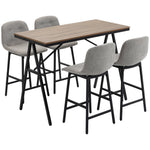 Bartafelset met krukken, statafel voor eetkamer met 4 gestoffeerde stoelen, stalen poten, 120x60x91 cm, grijs