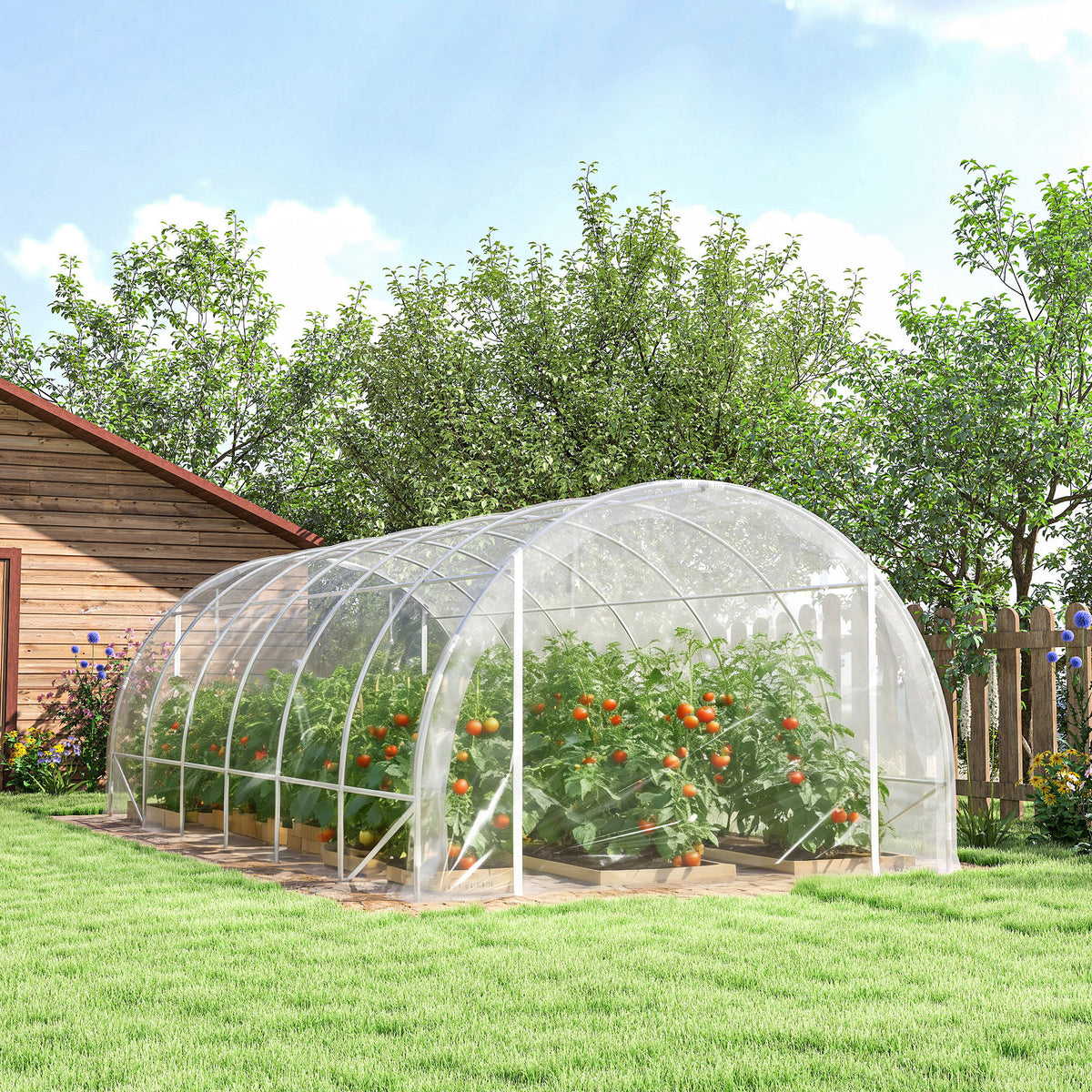 Serre tunnel de jardin 18m² serre de jardin tunnel 296x597x199cm cadre acier galvanisé, bâche PE 150g/m² transparent