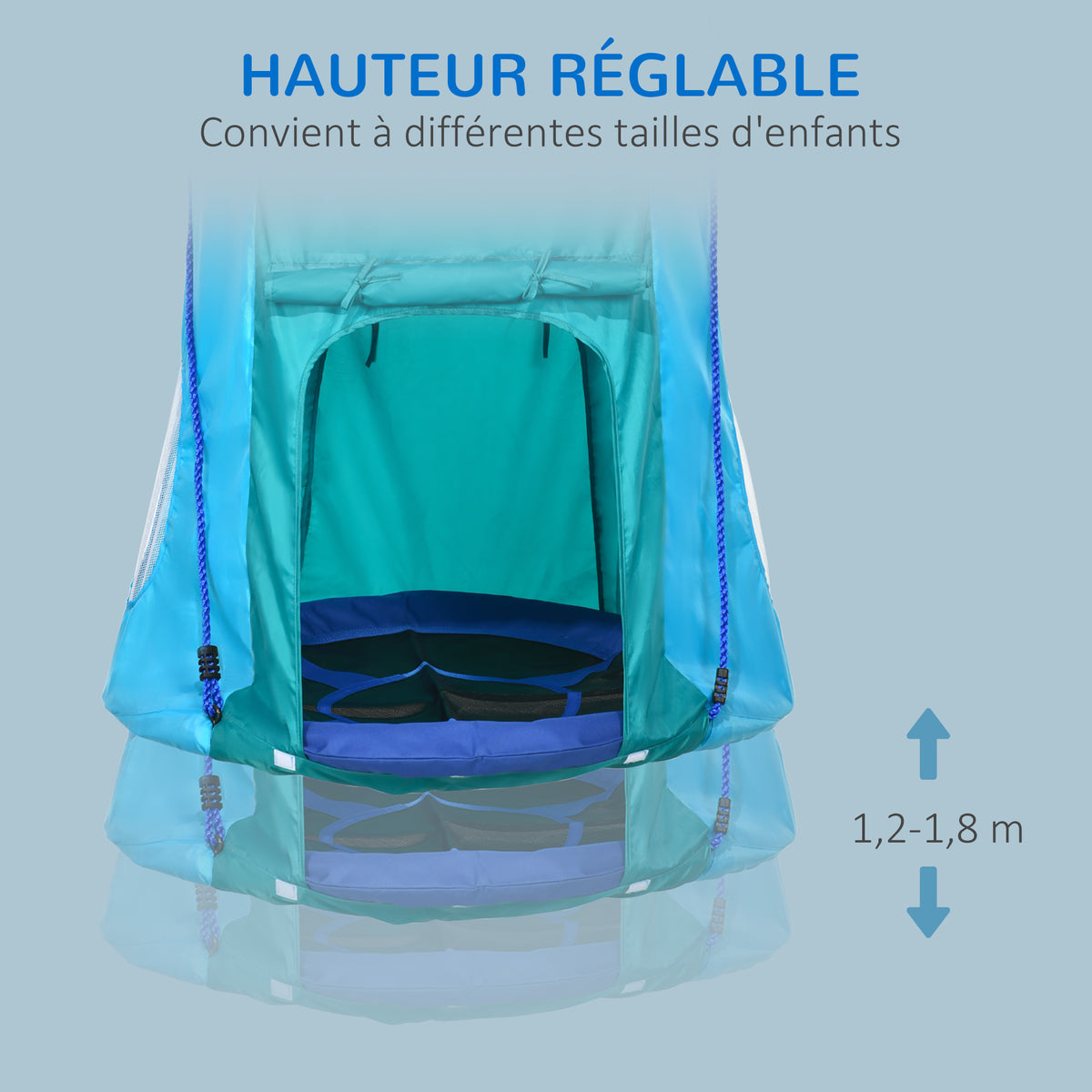 Nestschaukel mit abnehmbarem Zelt Ø 100 cm, max. Belastbarkeit 150 kg, höhenverstellbares Seil 120 bis 180 cm, blau