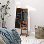 Armoire à bijoux armoire de rangement sur pieds boîte à bijoux avec miroir multi-rangements éclairage LED brun rustique