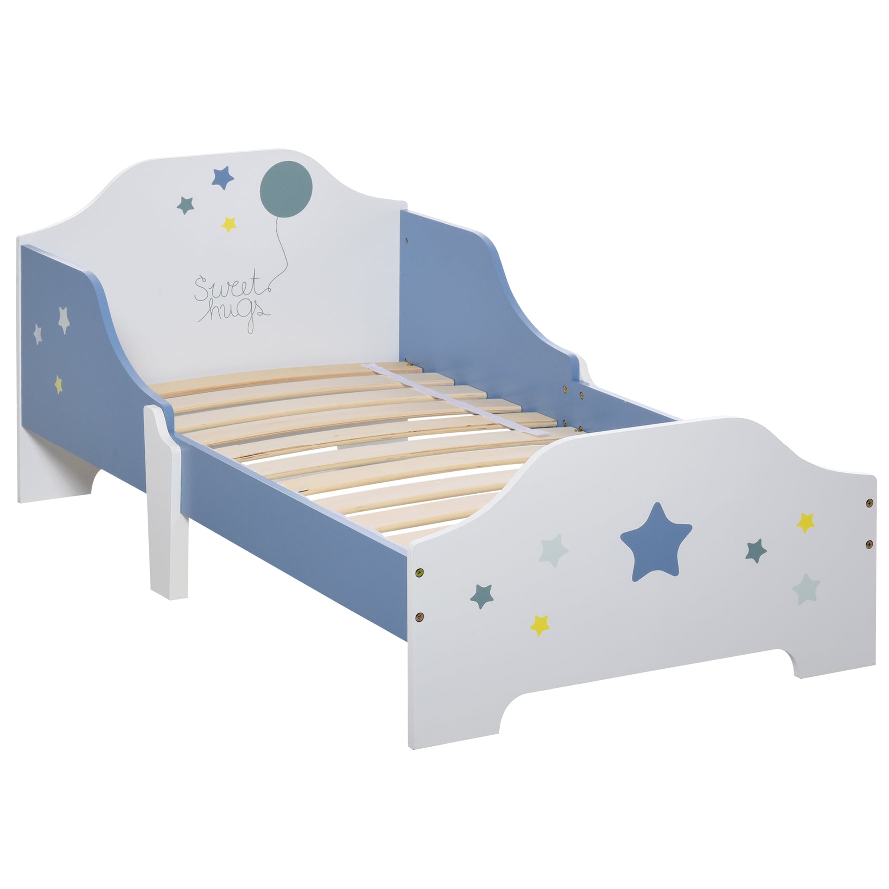 Lit pour enfants de 3 à 6 ans design étoiles sommier à lattes inclus chambre moderne 143 x 74 x 59 cm bleu blanc