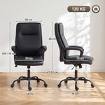 Chaise bureau ergonomique, fauteuil de bureau en PU, hauteur réglable, fonction bascule, pivotante 360°, noir