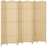 Paravent interieur en bois 6 panneaux 240 x 170 cm séparateur de pièce pliable pour salon, chambre à coucher, naturel
