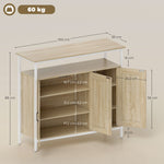 Buffet, meuble de rangement avec 3 portes, compartiment ouvert et 4 étagères réglables, 100 x 35 x 88 cm, bois naturel