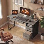 Bureau d'ordinateur, 120×50cm, bureau avec rangement, plateau clavier, compartiment ouvert et 2 tiroirs, gris