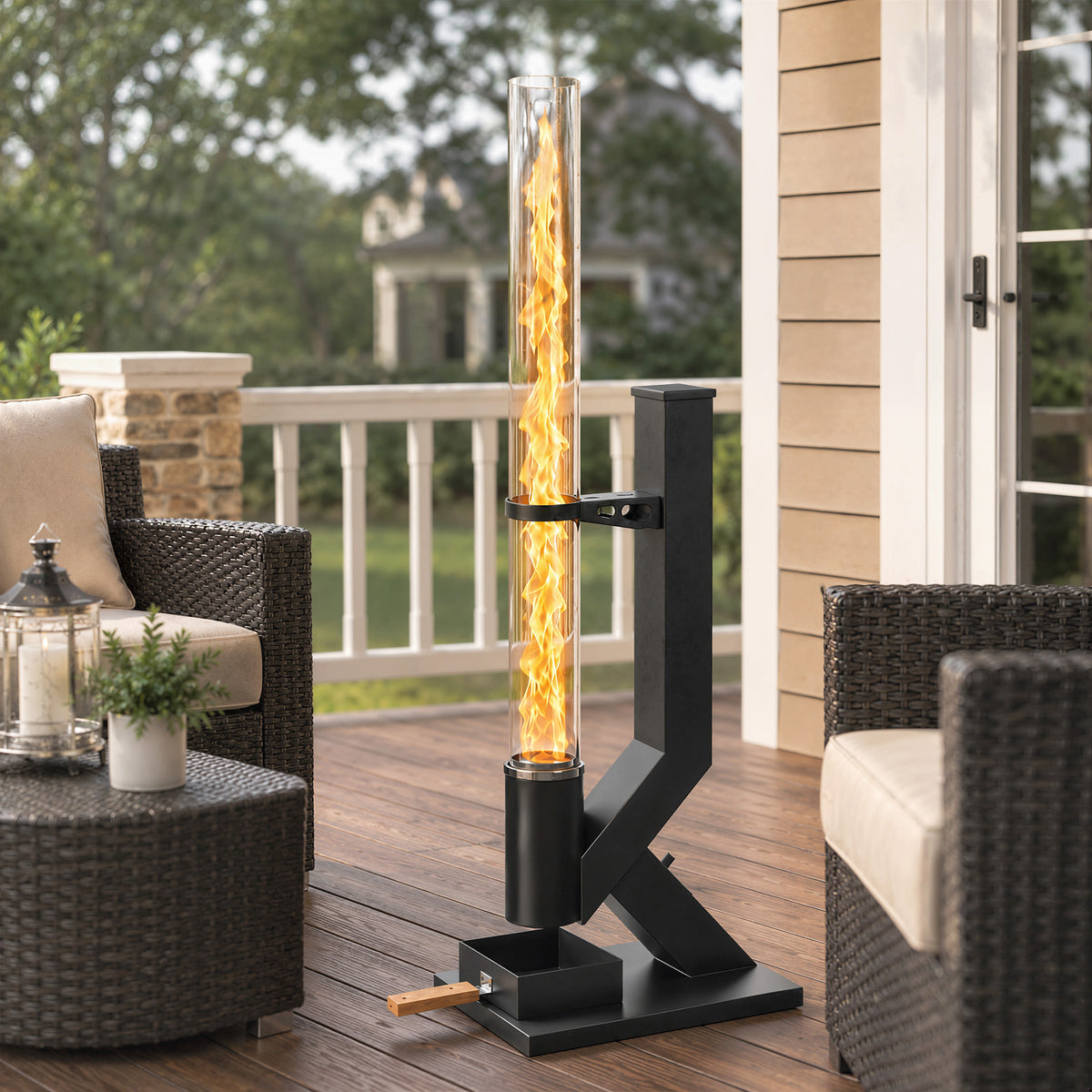 Riscaldamento a pellet per terrazza da 13000 W, Serbatoio da 2,4 kg, Tubo in vetro da 107,5 cm, Portacenere, 53x25x141cm, Nero