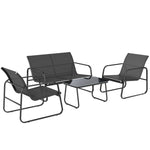 Salon de jardin 4 pièces avec canapé, fauteuils et table basse, gris foncé et noir