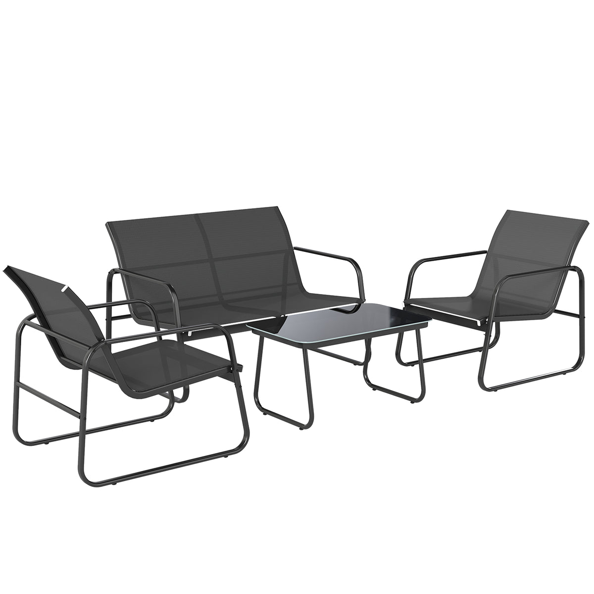 Salon de jardin 4 pièces avec canapé, fauteuils et table basse, gris foncé et noir