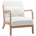 Fauteuil lounge - 3 coussins inclus - assise profonde - accoudoirs - structure bois hévéa - aspect velours crème