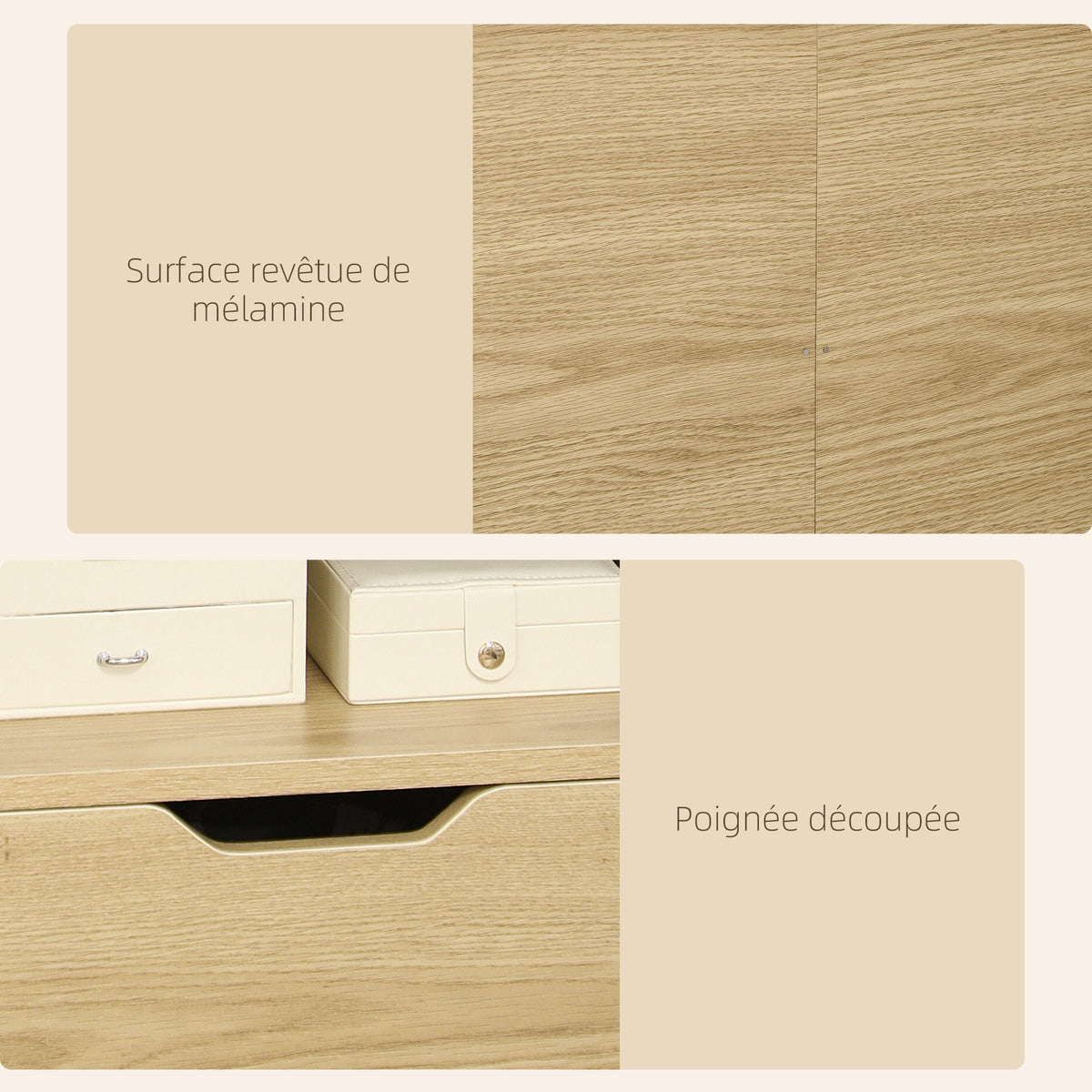 Table de chevet table de nuit avec tiroir, niche et étagères de rangement effet bois 45 x 35 x 73 cm naturel