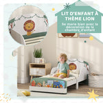 Lit enfant 70 x 140 cm, lit pour enfant avec barriere de securite et sommier à lattes, espace de rangement, vert