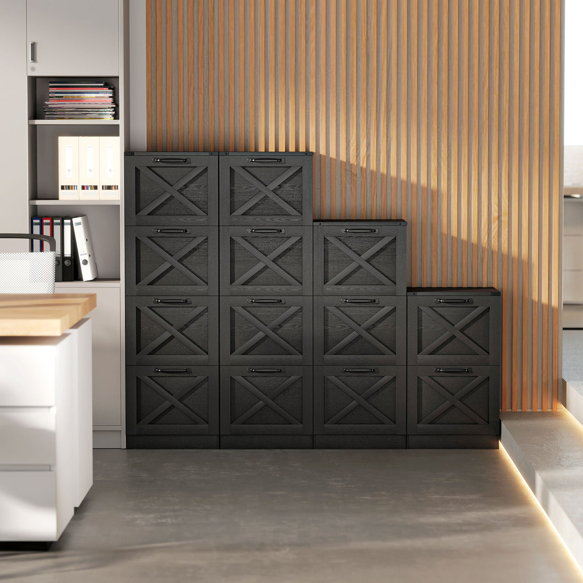 Cajonera de Oficina con 2 Cajones, Archivos Colgantes para Formatos Carta/A4, Estilo Rústico, 40x40x71cm, Negro