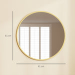 Miroir mural rond Ø 61 cm, cadre en alliage d'aluminium, pour salle de bain, chambre, salon, couloir, doré