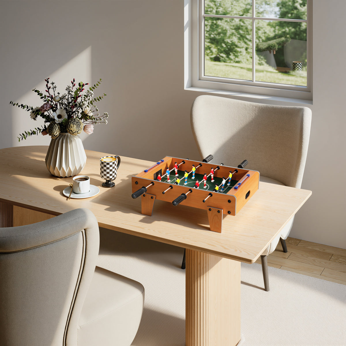 Mini Babyfoot Jeu de Table Baby-Foot Panneaux de Score et 2 Balles 50,6x50,5x18cm Finition Bois Naturel