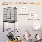 Gabbia per uccelli portatile con 4 mangiatoie e 4 posatoi, pratica, 81 x 48 x 162,5 cm, nero e grigio