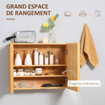 Armoire murale de salle de bain avec miroirs et 2 portes en bambou 65,2 x 14 x 50 cm