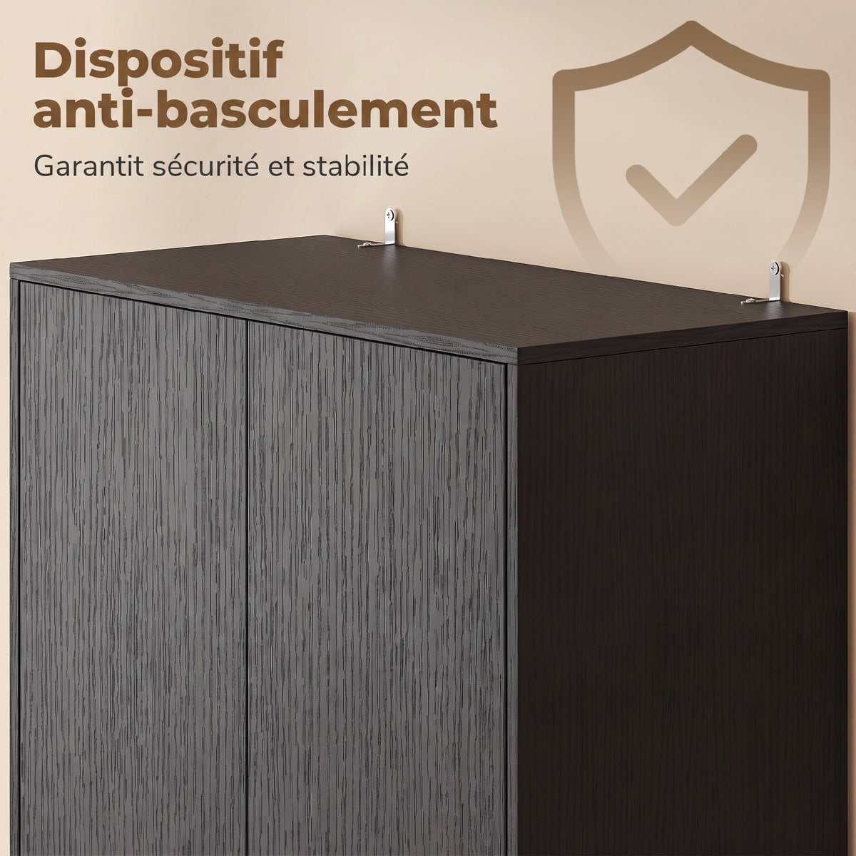 Buffet Haut Cuisine, Armoire de Cuisine, 4 Portes à Fermeture Douce, 2 Compartiments Ouverts et Étagères Réglables, Noir