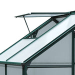 Serre de jardin polycarbonate 190 x 132 x 201 cm résistant aux UV 30+ fondation renforcé gouttière vert foncé