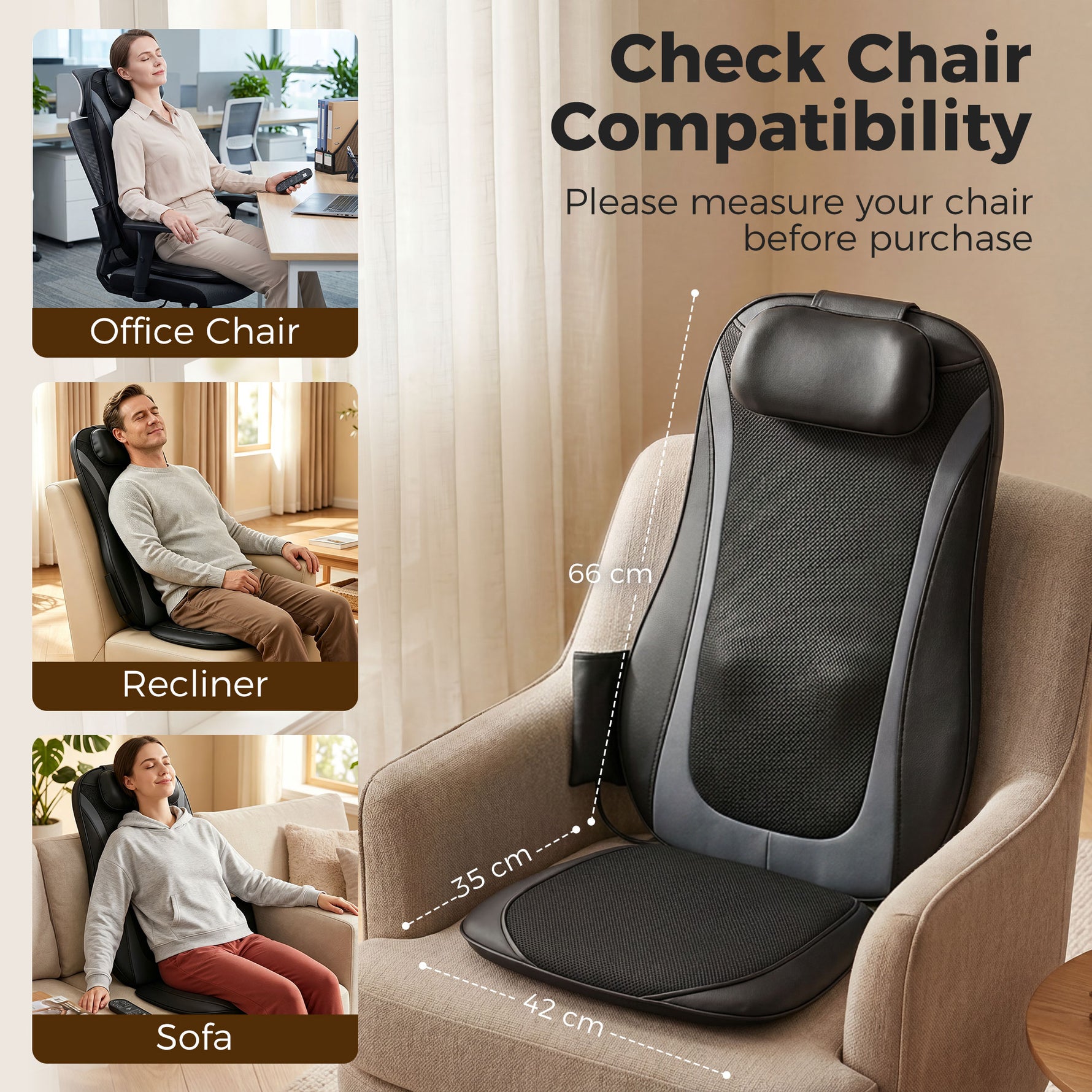 Masseur Dorsal Chauffant, Fauteuil de Massage Tissulaire Profond Vibration 3 Niveaux, Coussin de Massage