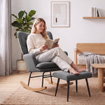Fauteuil à bascule avec repose-pieds, rocking chair, assise large, dossier haut, coussin inclus, 64 x 89 x 90 cm, gris