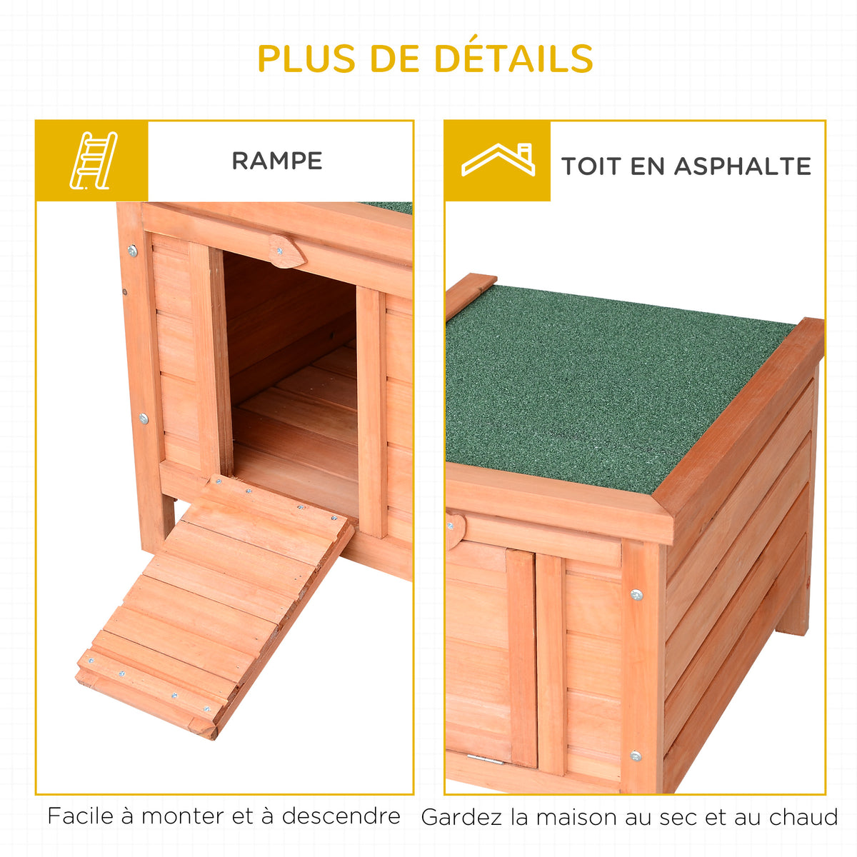 Clapier à lapin cage à lapin avec rampes/porte, toit ouvrant et étanche - en bois de sapin naturel et vert