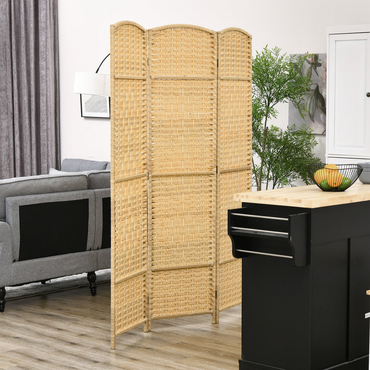 Paravent intérieur en bois 3 panneaux séparateur de pièce pliable pour salon chambre 135 x 180 cm bois naturel