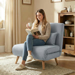 3-in-1 slaapfauteuil, eenpersoons slaapstoel, verstelbare rugleuning in 5 posities, stof, met kussen, grijs