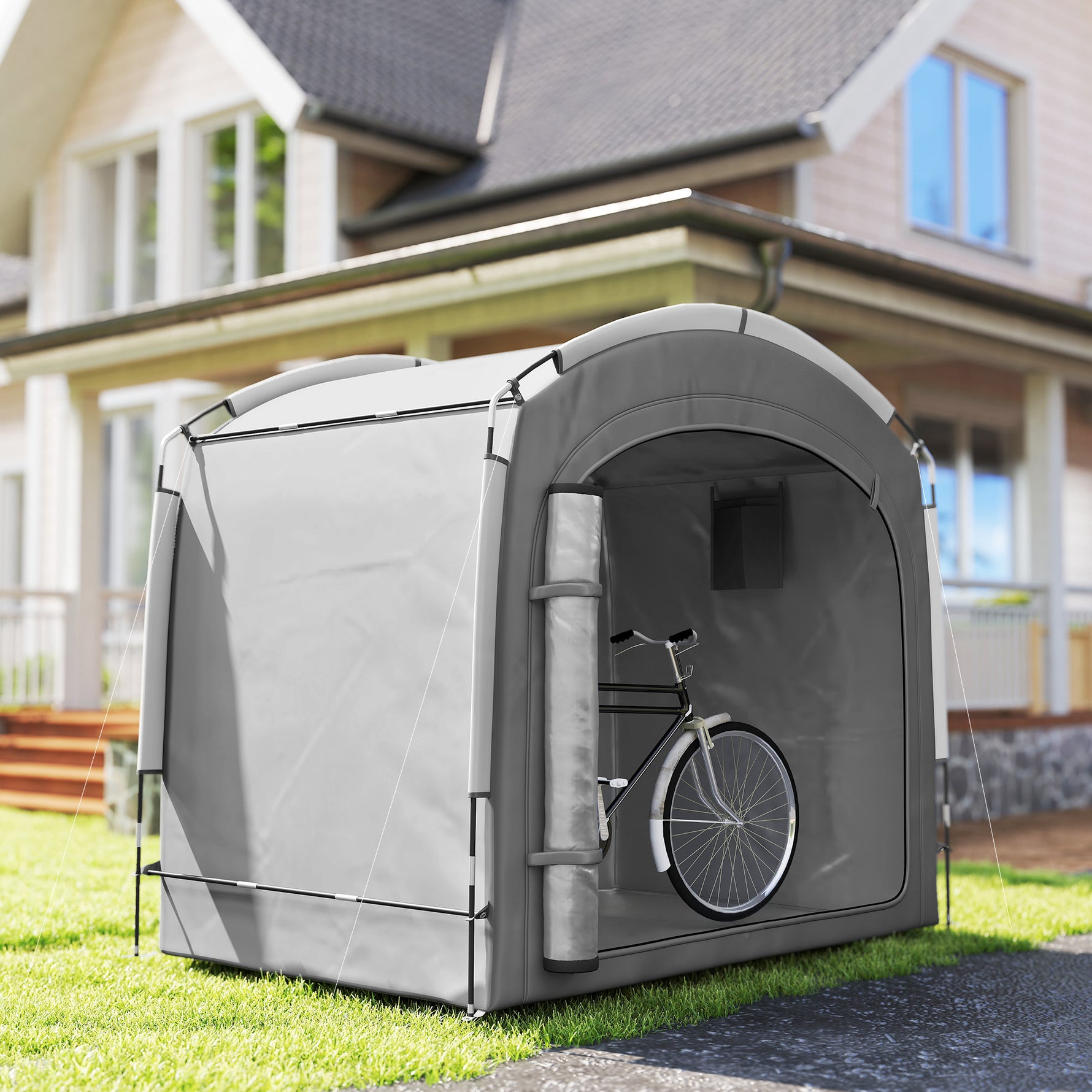 Tente de vélo abri de vélo portable pour 3-4 vélos avec 2 poches latérales 220 x 150 x 195 cm gris foncé