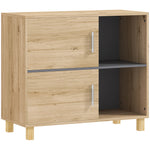 Meuble de salle de bain, meuble de rangement avec compartiments ouverts et placard, dim. 80 x 35 x 70 cm, bois naturel