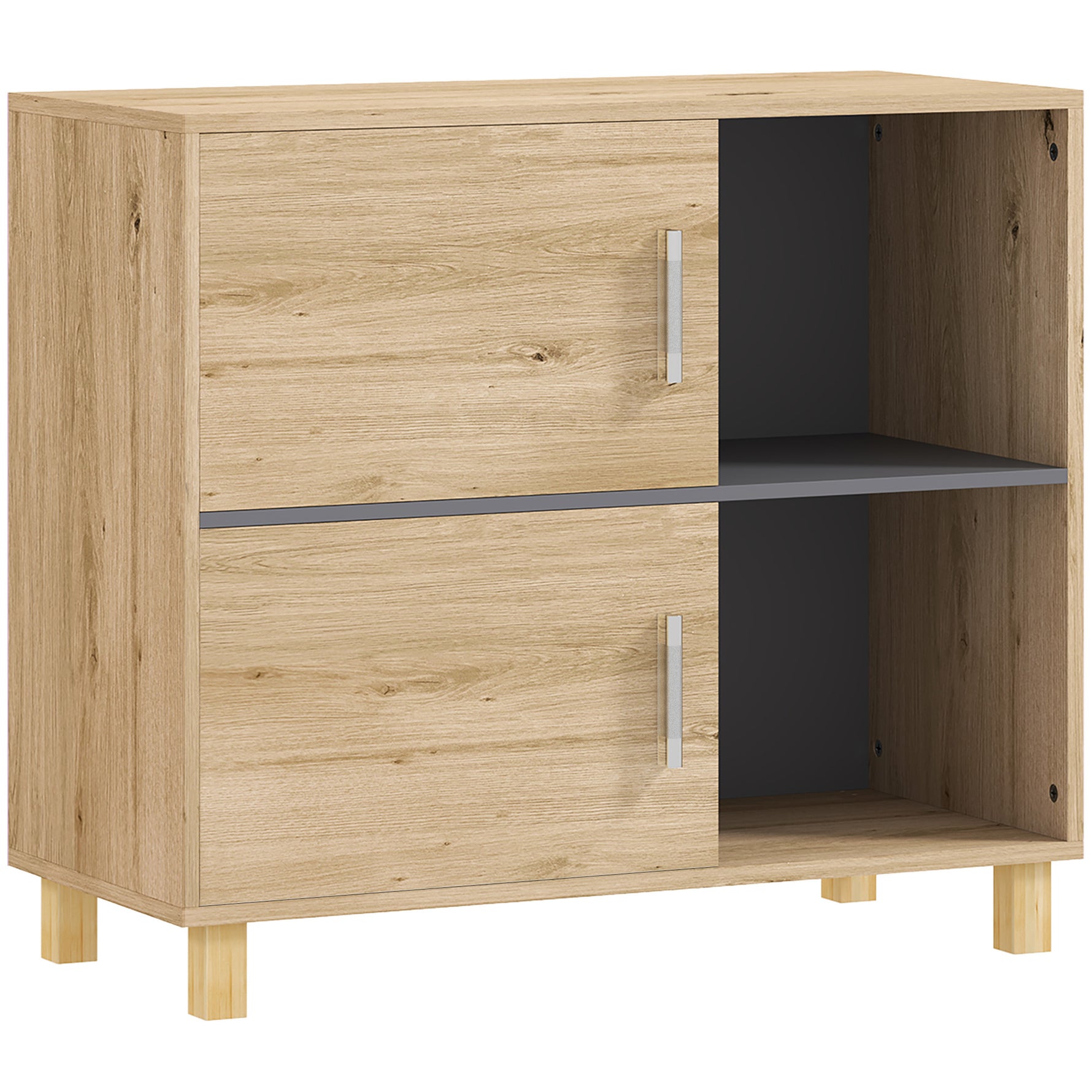 Meuble de salle de bain, meuble de rangement avec compartiments ouverts et placard, dim. 80 x 35 x 70 cm, bois naturel