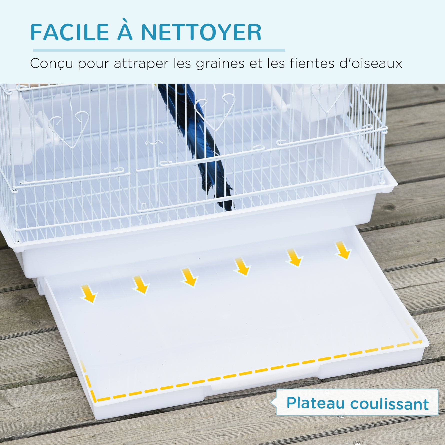 Cage à oiseaux volière avec mangeoires perchoirs plateau excrément amovible cage pour canaris perruches perroquets 46,5 x 35,5 x 92 cm blanc-4