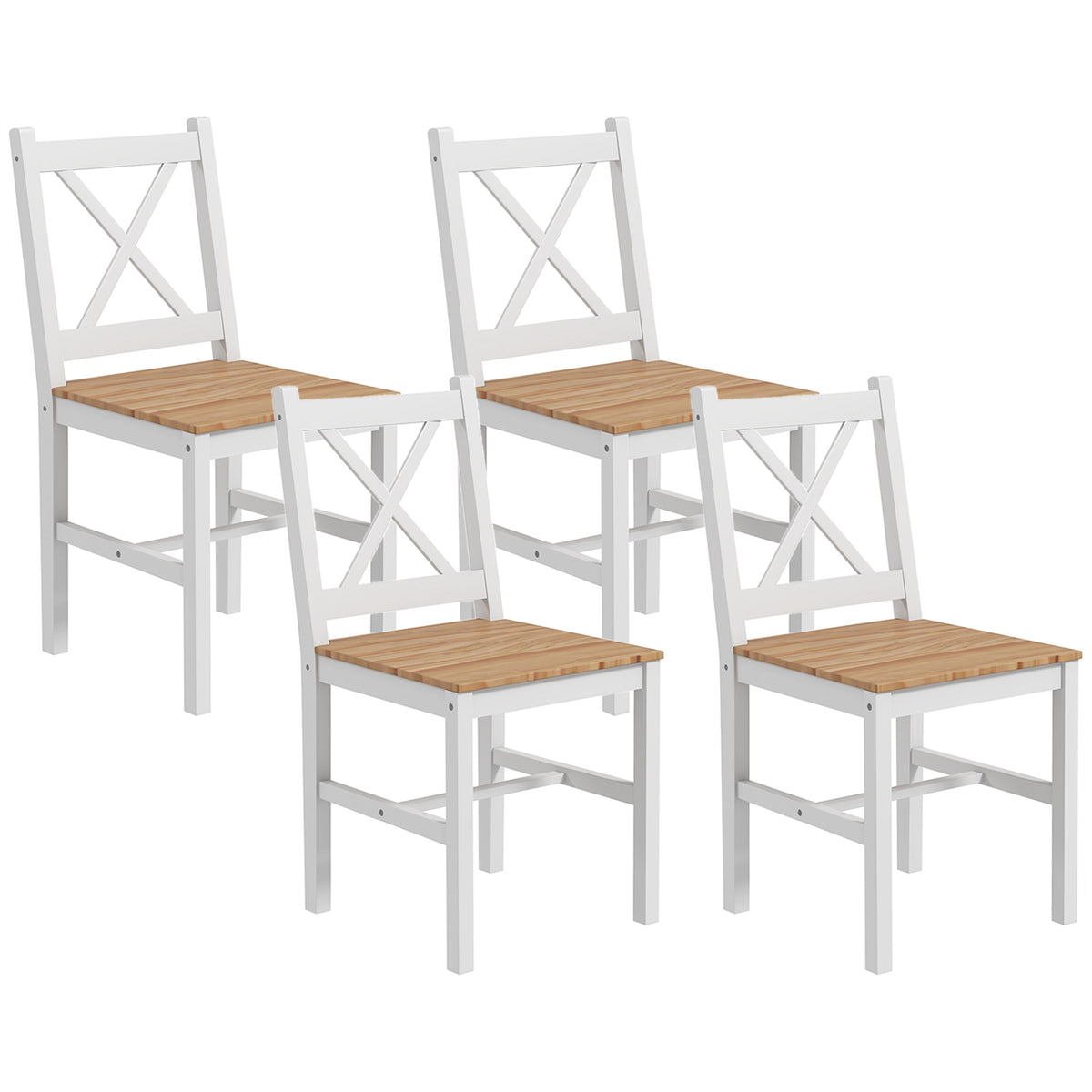 Set di 4 sedie dal design stile casa di campagna, struttura bianca – Perfette per sala da pranzo, cucina o soggiorno