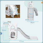 Toboggan pour enfants 5 en 1 avec panier de basket escalade télescope espace de rangement 70 x 177 x 92 cm gris