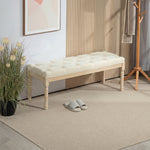 Banc Banquette classique capitonné 115cm bout de lit Rembourrée en lin - bois d'hévéa sculpté, patiné - crème