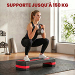 Stepper fitness aerobica altezza regolabile superficie antiscivolo 80 x 31 x 20 cm nero rosso