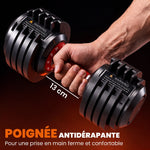Mancuernas Ajustables 10 en 1, 2x24kg, Ajuste Rápido, Bloqueo de Seguridad, Mango Antideslizante, Bases de Almacenamiento, Negro
