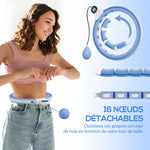 Hula Hoop con Nódulos de Masaje, ajustable de 76 a 113 cm de cintura, 16 segmentos extraíbles, azul claro
