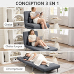 Poltrona letto singola, poltrona convertibile 3 in 1 con schienale regolabile, cuscino, seduta ampia, grigio scuro