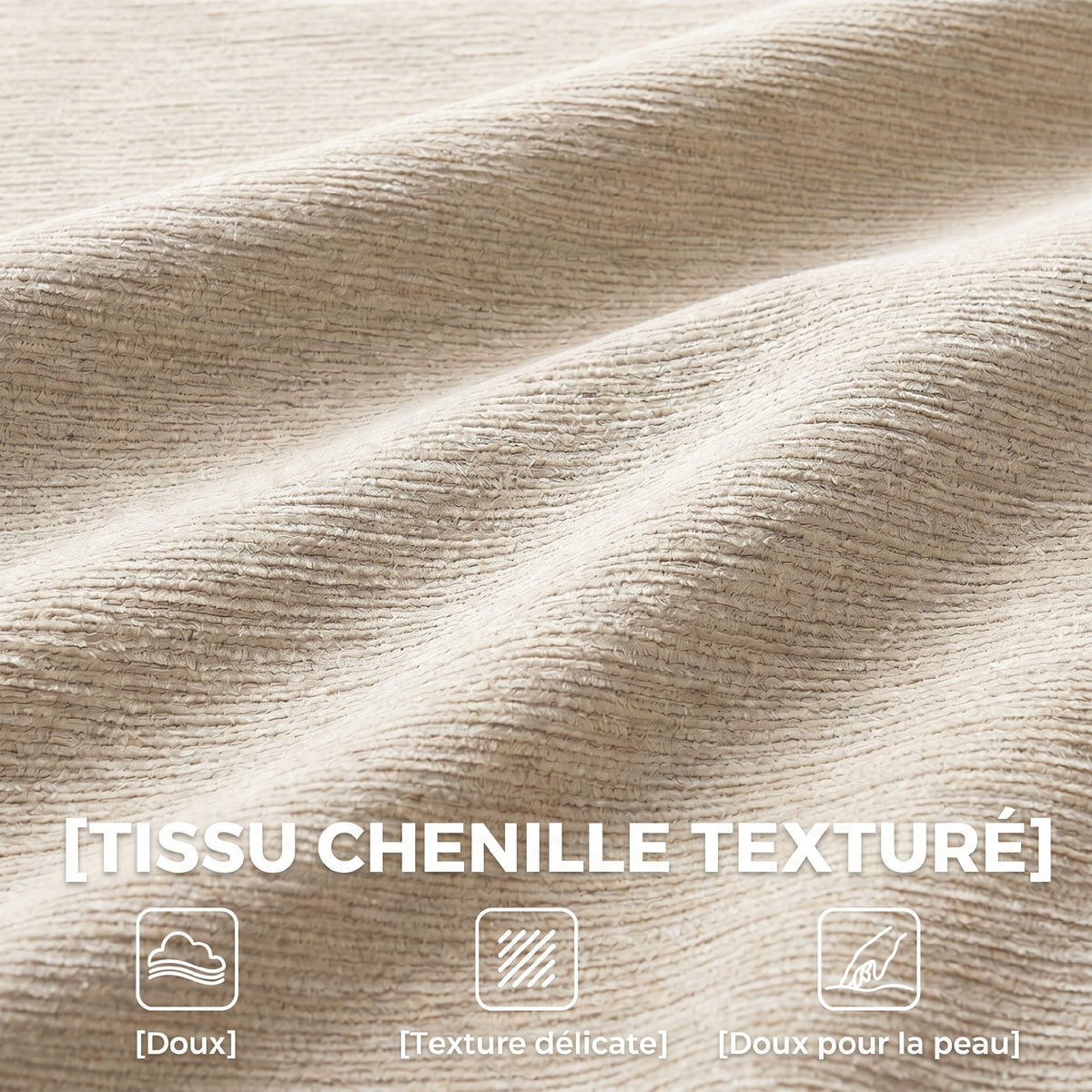 Canapé 3 places en chenille 248 cm, canapé salon moderne, large assise rembourrée, coussins à ressorts, beige-4