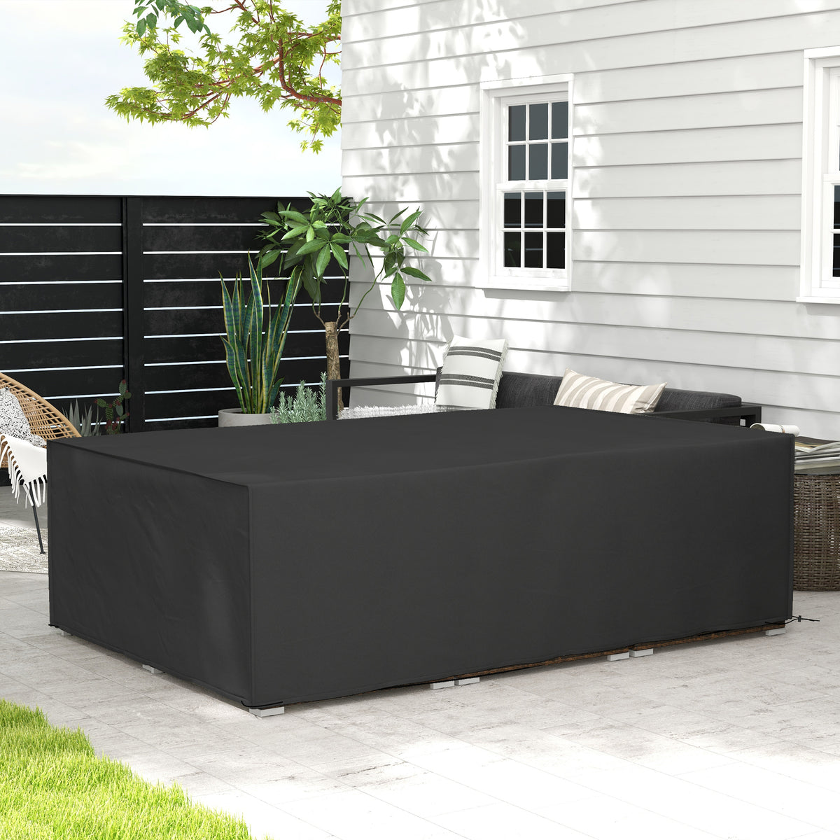 Housse salon de jardin bâche housse table de jardin tissu Oxford étanche anti-UV, 222 x 155 x 67 cm, noir