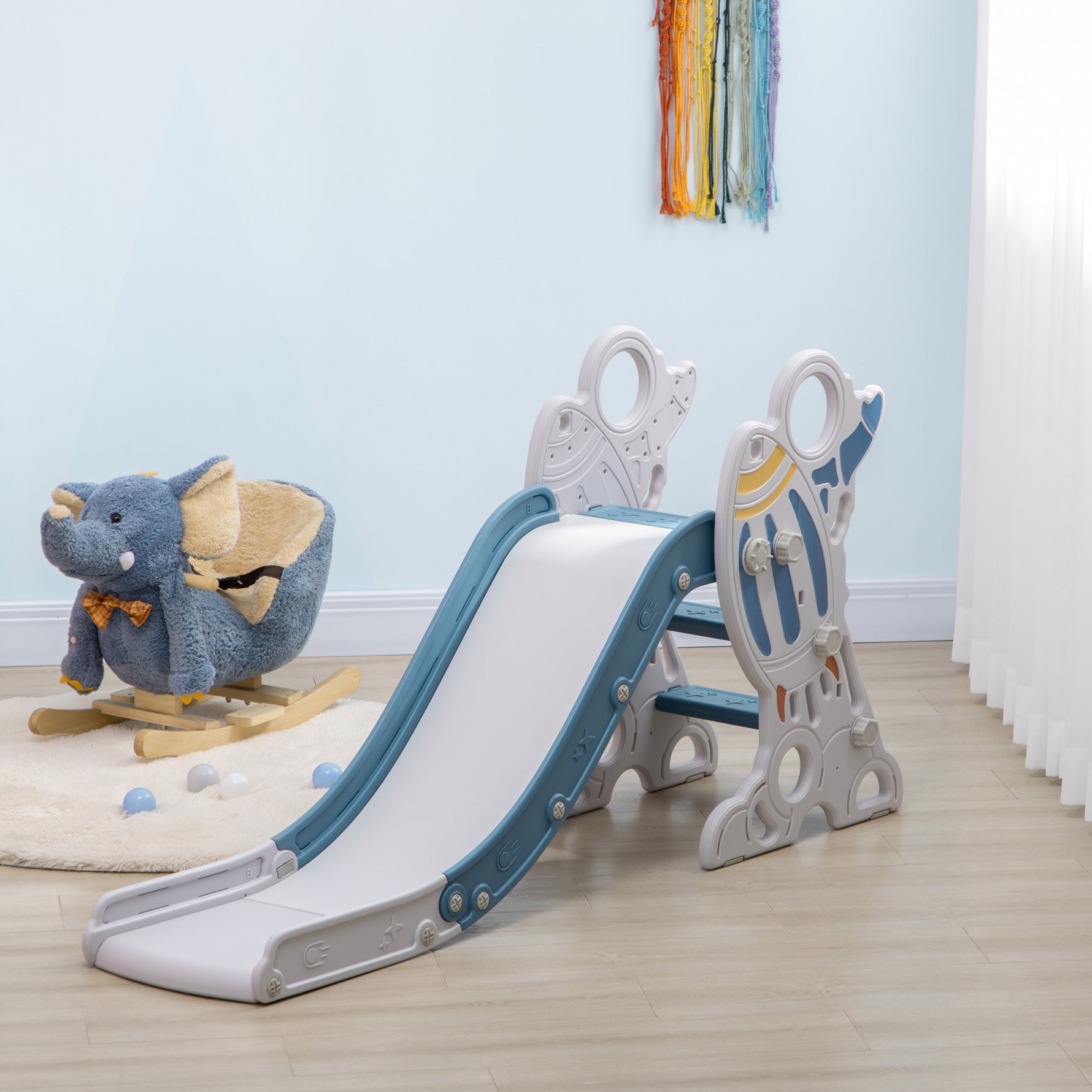 Toboggan pour enfants toboggan intérieur pour enfant, de 18 à 36 mois, jusqu'à 30 kg, 157L x 46,5l x 80H cm, bleu
