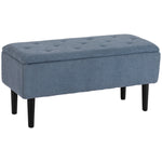 Banc de rangement coffre de rangement revêtement bouclette, pieds en bois de caoutchouc 95 x 38 x 45 cm bleu