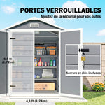 Abri de jardin cabanon en résine polypropylène 2,12 m² - 2 portes 1 fenêtre et 1 grille d'aération, toit à pignon, gris