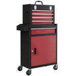 Armoire à outils verrouillable sur roulettes avec 5 tiroirs et armoire, sur roulettes pour l'atelier et la maison, rouge